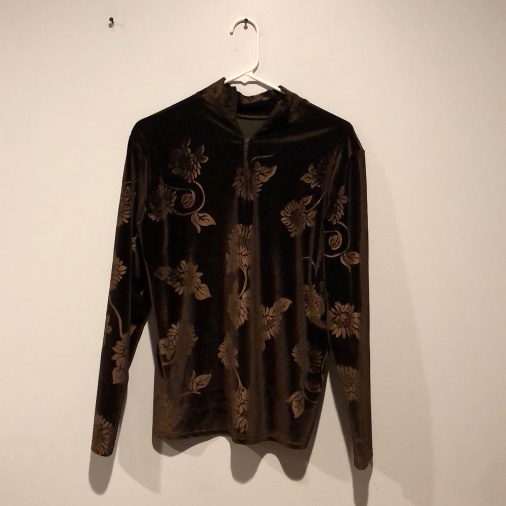 PSE California Vintage Floral Velour Quarter Zip Pullover Sweater